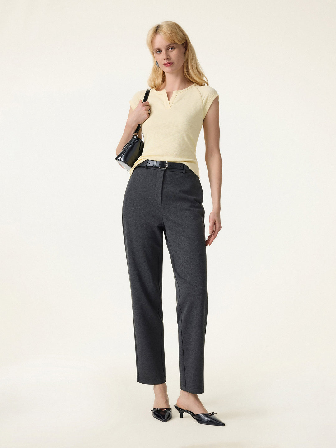 4-Way Stretch High Rise Tapered Leg Pant with Pockets