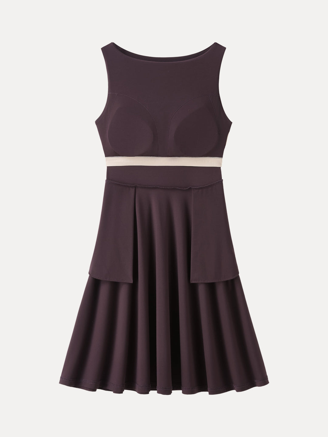 Stretchy Boatneck Fit-and-Flare Mini Bra Dress with Pockets