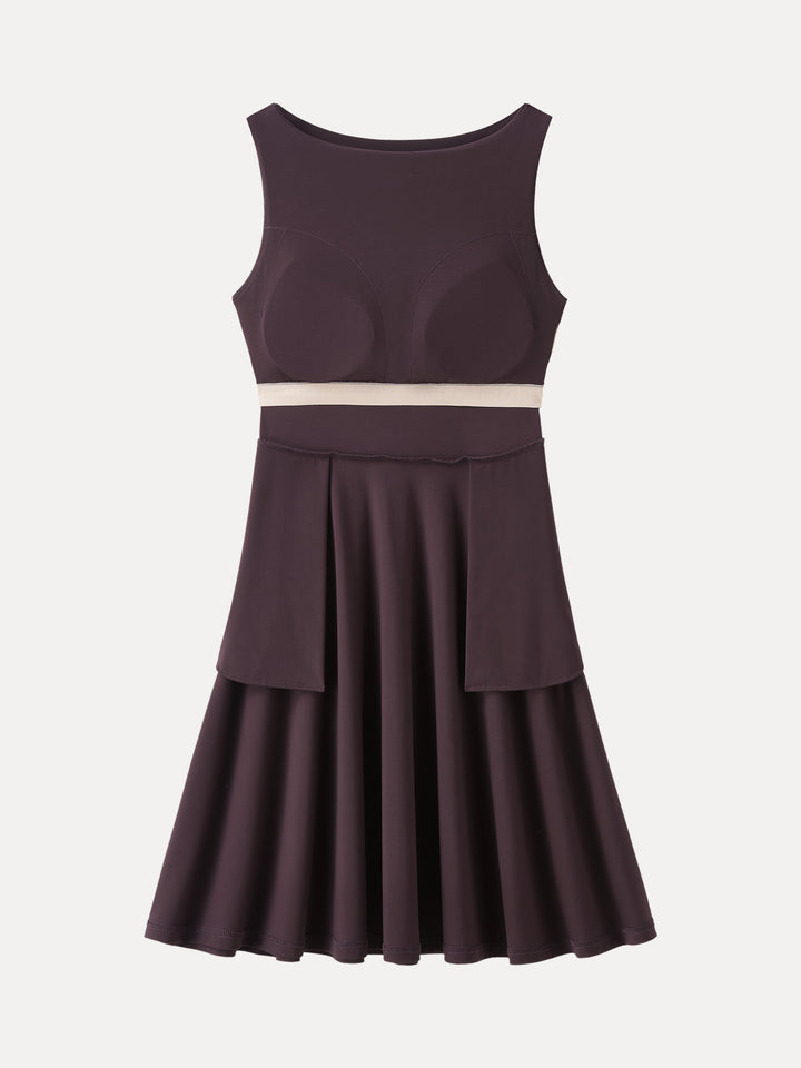Stretchy Boatneck Fit-and-Flare Mini Bra Dress with Pockets