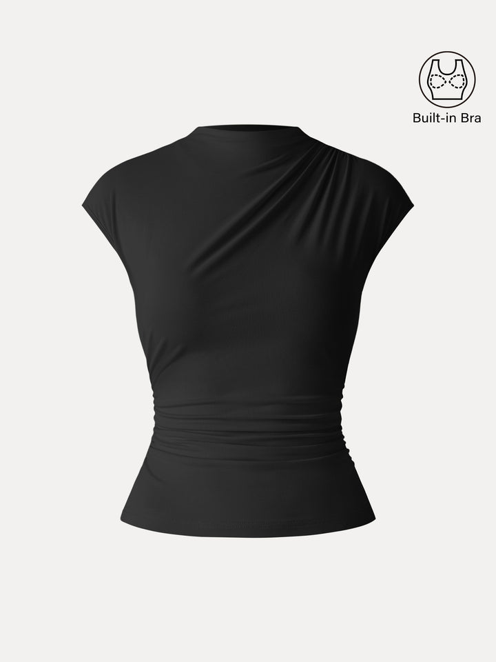 SkinKiss Mockneck Ruched Cropped Bra Top
