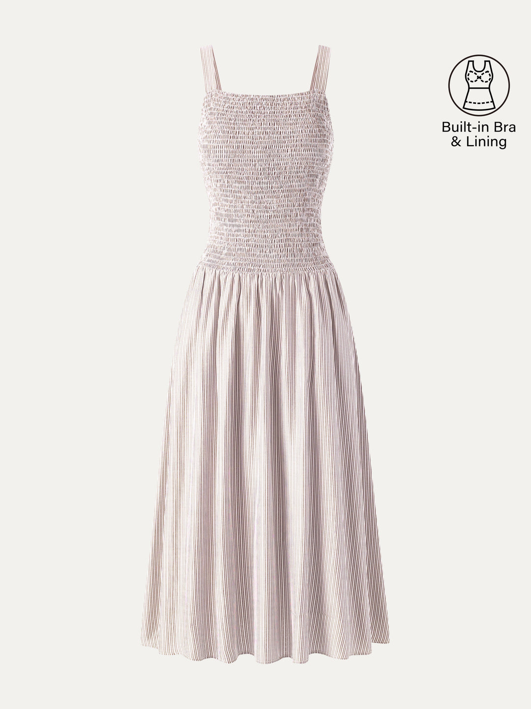 Striped Poplin Square Neck Smocked Midi Bra Dress