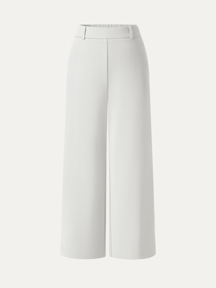 Not-See-Thru Mid Rise Cropped Wide Leg Pants with Pockets
