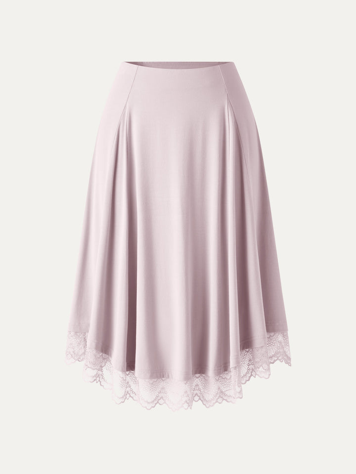 Lace Trim Midi Circle Flare Skirt