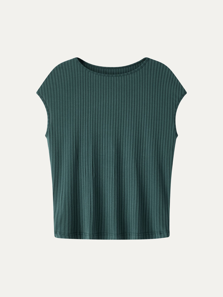 Wrinkle-Free Ultra-soft Boatneck Cap Sleeve Ribbed Top