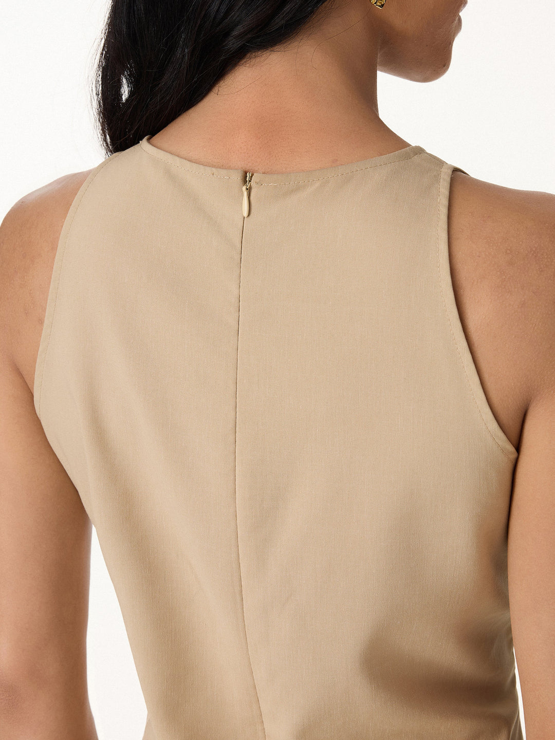 Summer Linen Pleated Self-Tie Top