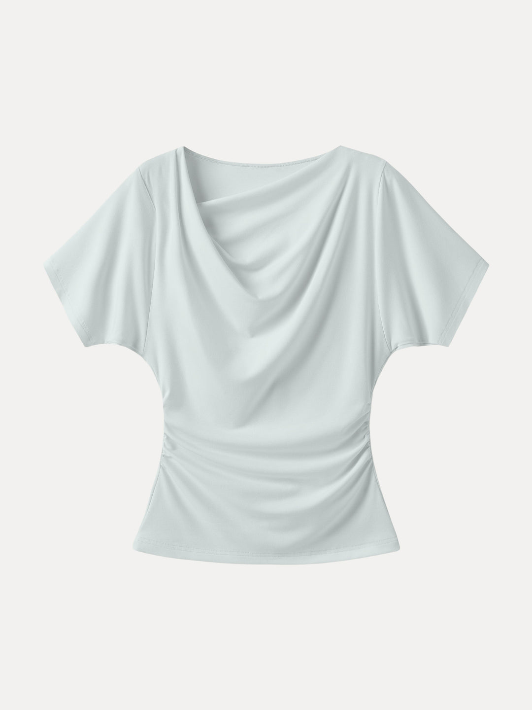 Asymmetrical Cowl Neck Ruched Top