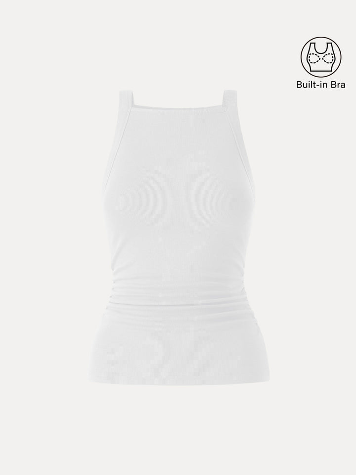 Plantive Chic Square Neck Ruched Rib Bra Tank