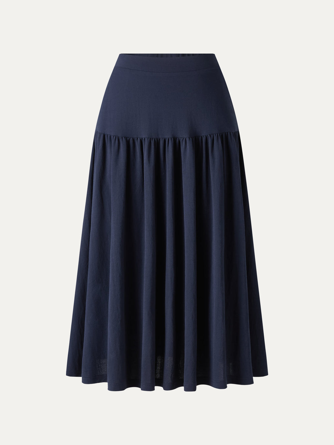 Cotton-Linen Gathered Midi Skirt with Pockets