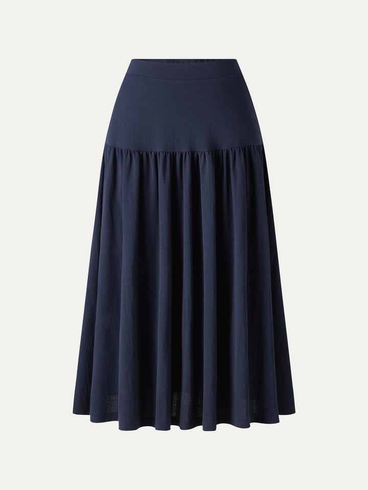 Cotton-Linen Gathered Midi Skirt with Pockets
