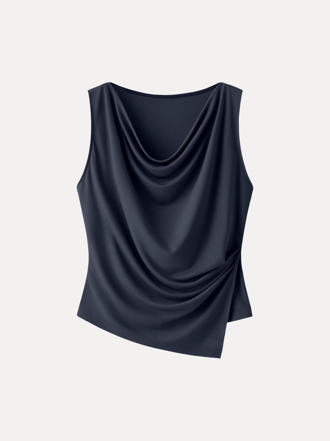 Cowl Neck Asymmetrical Tucked Sleeveless Top