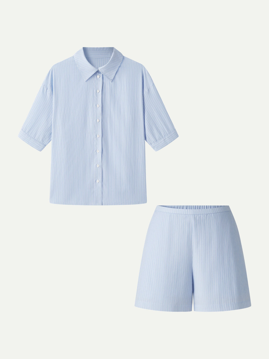 2Pcs Set Collared Sleeve Shirt & A-Line Shorts with Pockets