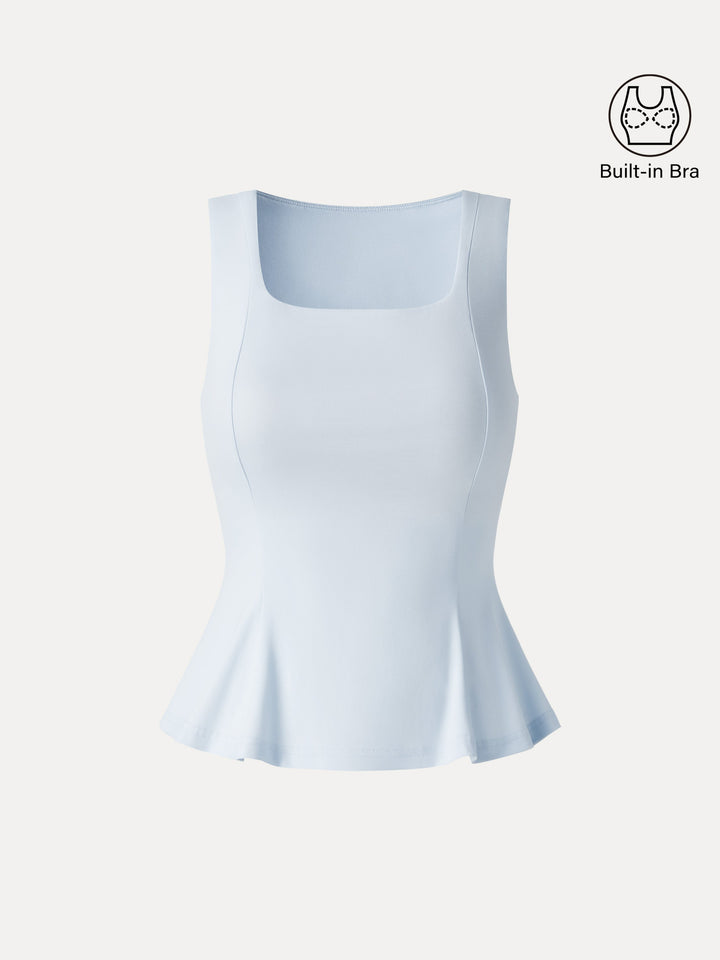 Stretch Ponte Square Neck Peplum Bra Top