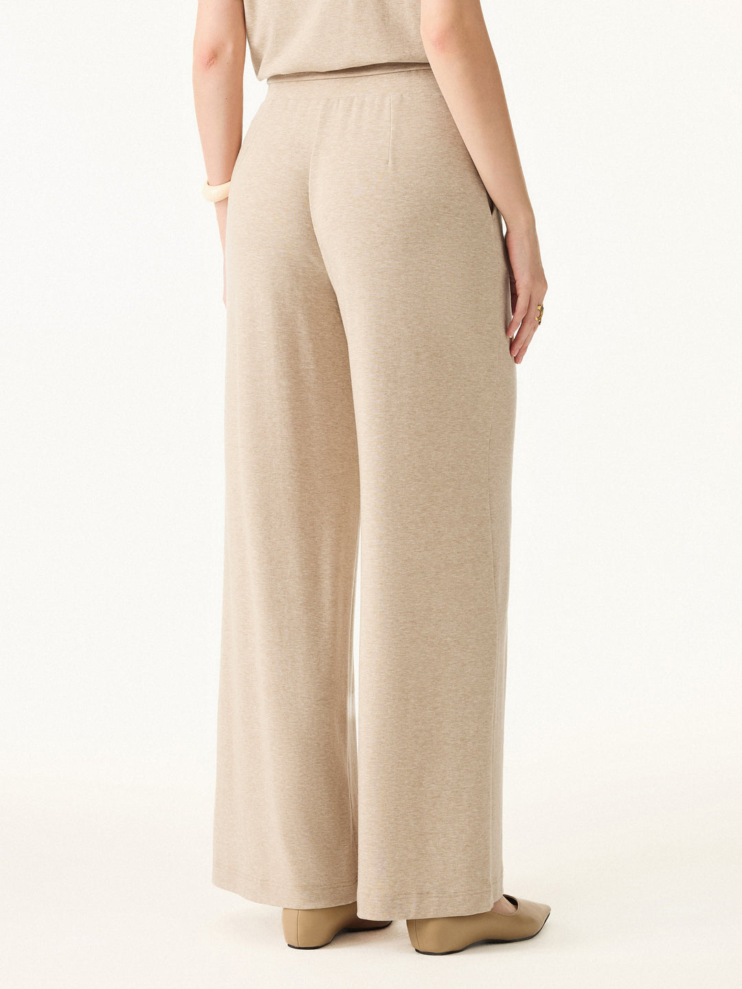 2Pcs Set Petite Wide Leg Pant with Pockets & Crewneck Bra Top