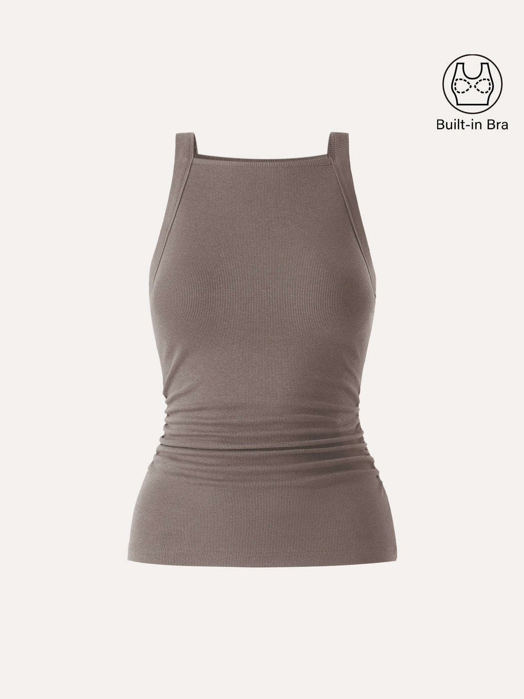 Plantive Chic Square Neck Ruched Rib Bra Tank
