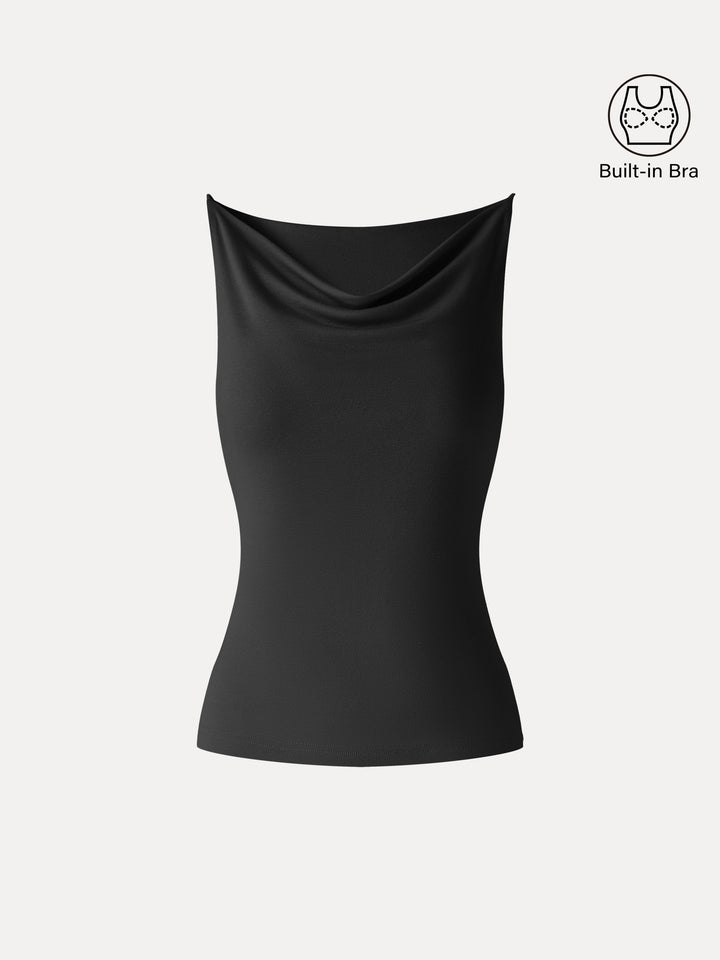 Stretch Linen Cowl Neck Bra Tank