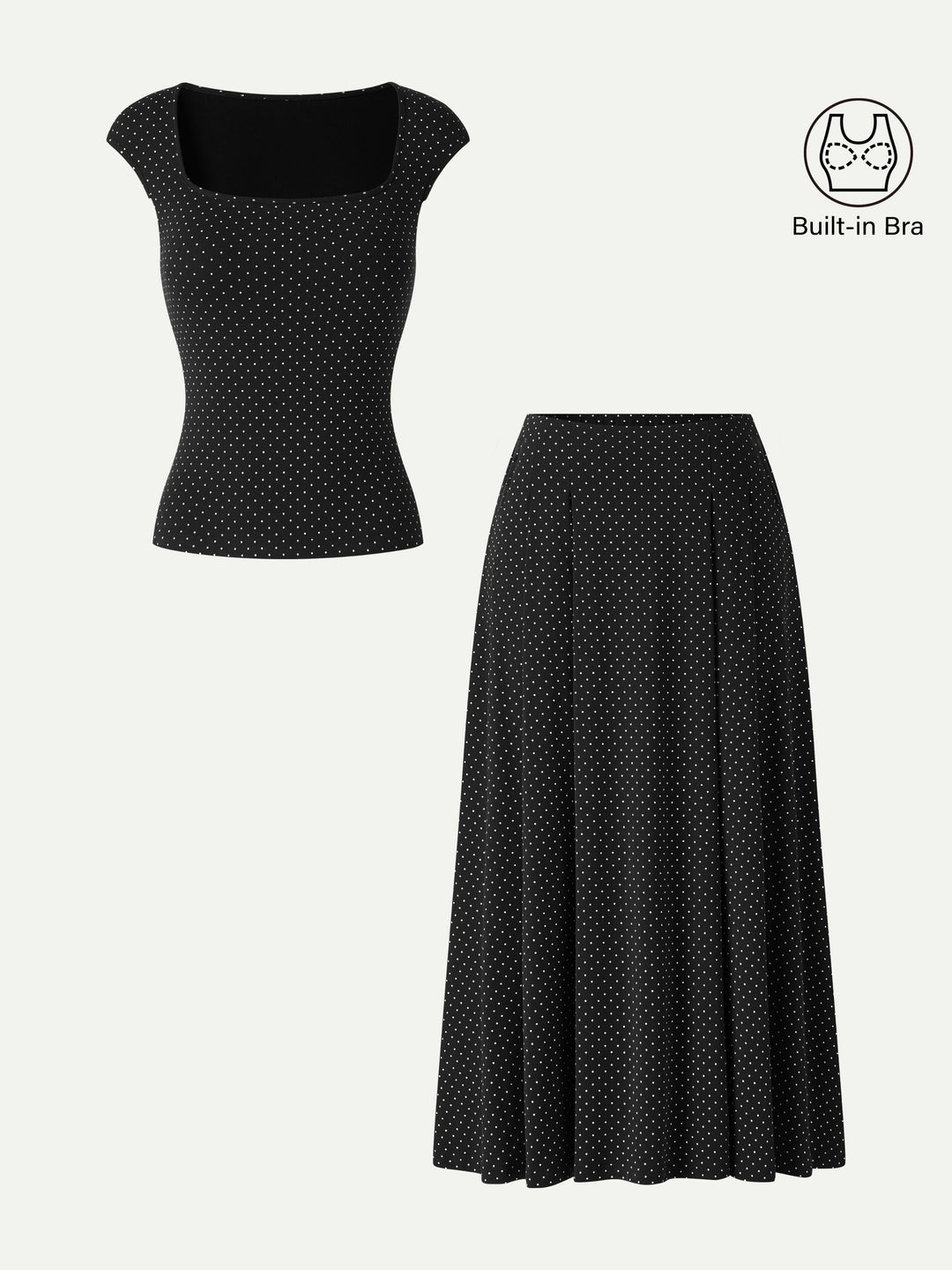 2Pcs Set Square Neck Bra Top & Midi Skirt with Pockets