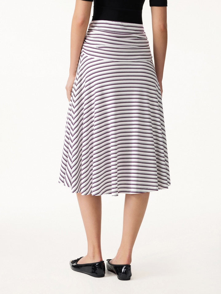 Flowy Striped Circle Flare Ruched Midi Skirt