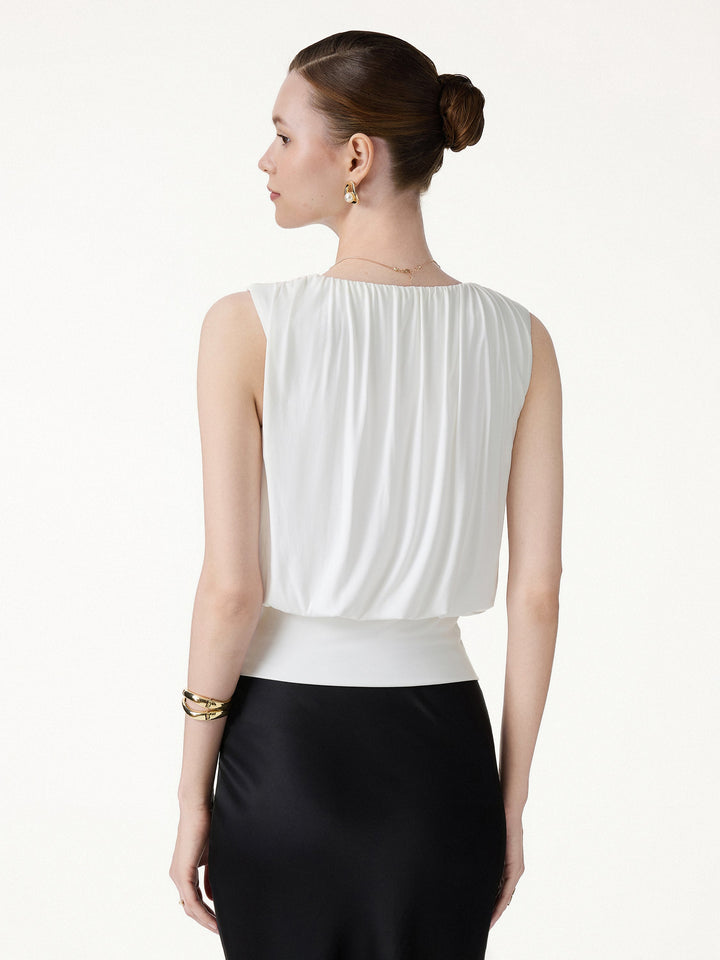 Round Neck Gathered Sleeveless Bra Top