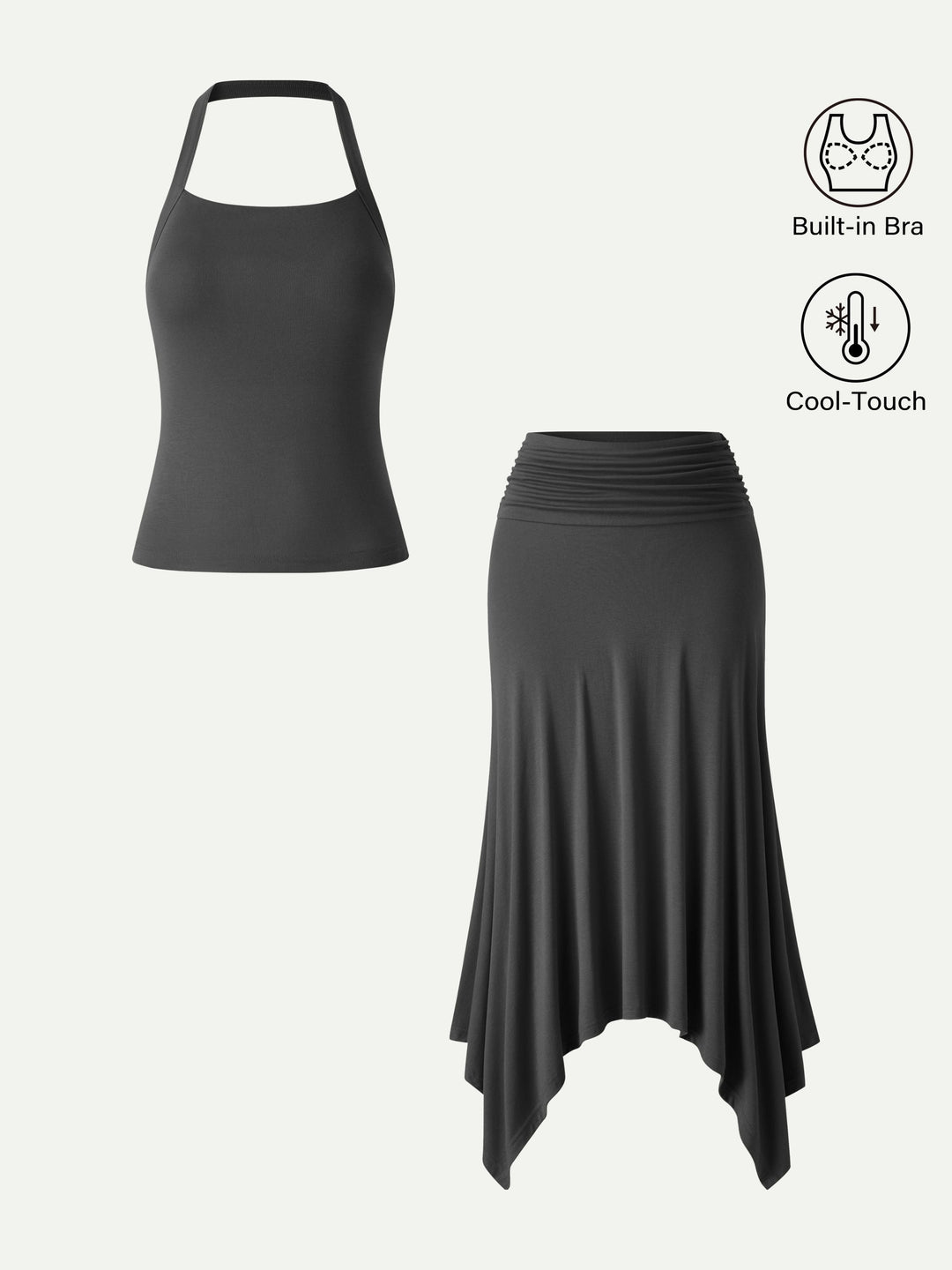 2Pcs Set Sleek Halter Bra Top & Handkerchief Hem Ankled Skirt
