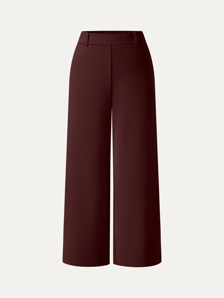 Not-See-Thru Mid Rise Cropped Wide Leg Pants with Pockets
