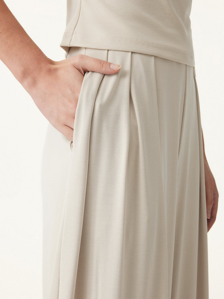 2Pcs Set Round Neck Short Sleeve Tee & Wide Leg Pants with Pockets