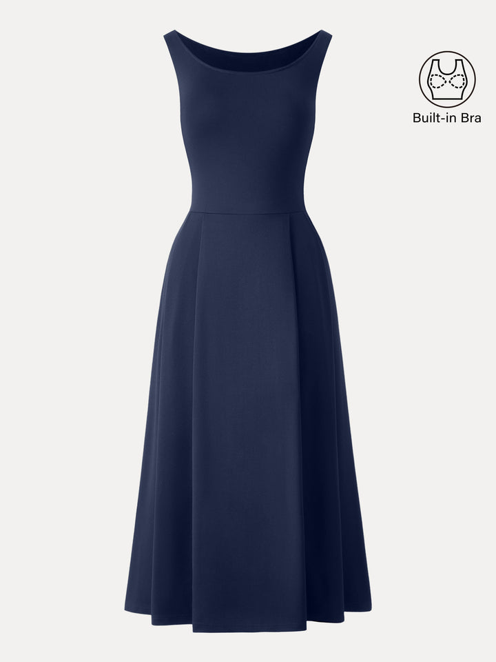 Balletic Scoop Neck Midi Bra Dress with Pockets