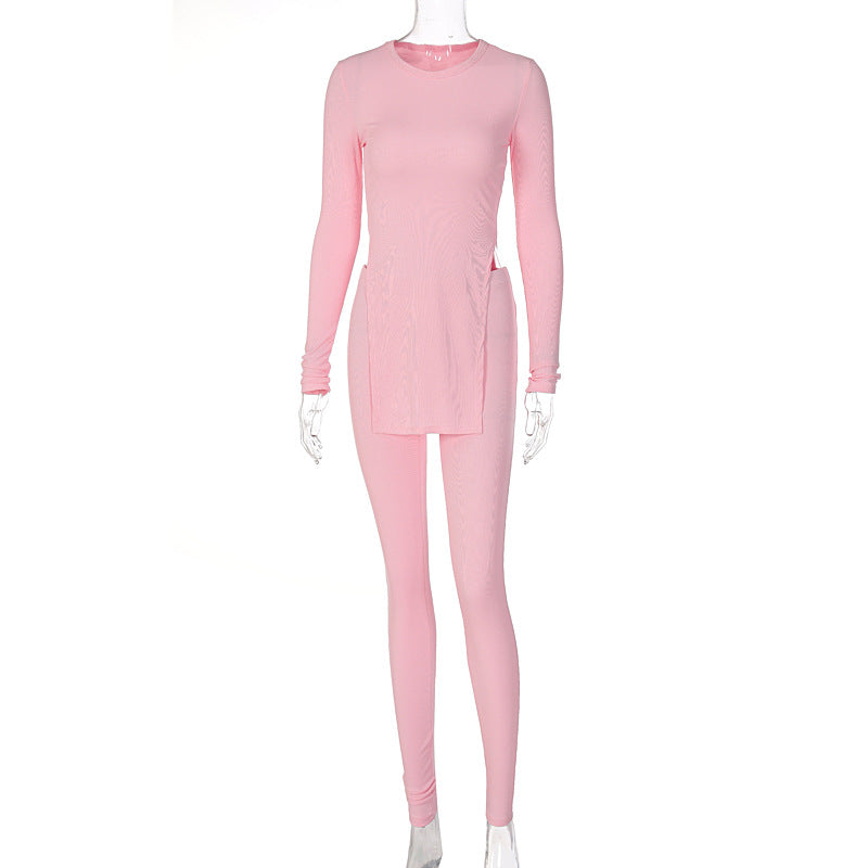 Women's Ribbed 2-Piece Suit - Textured Top & Trousers Set