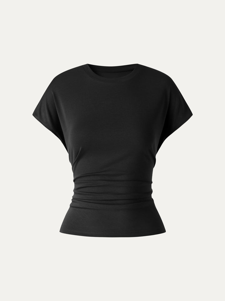 Relaxed Round Neck Tucked Cap Sleeve Tee