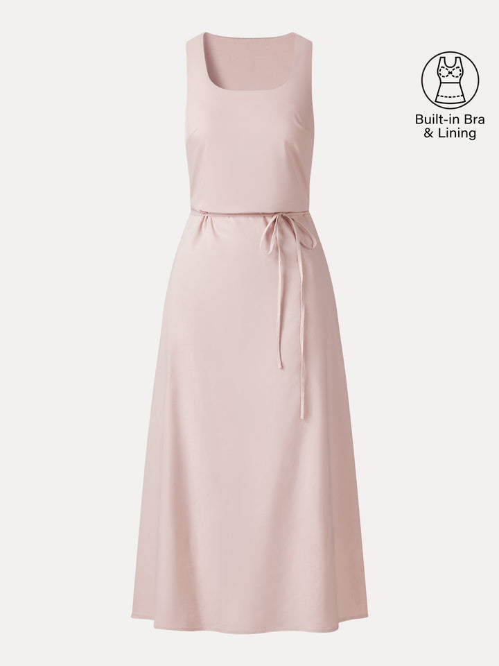 Linen Blend U-Neck Maxi Dress with Pockets