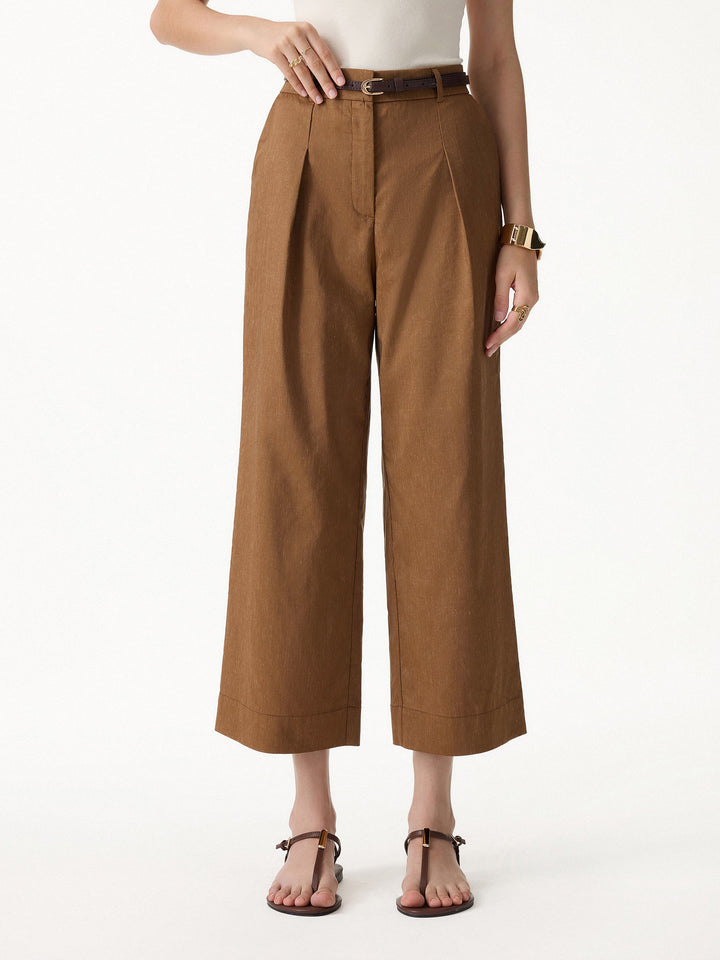 Linen Cropped Wide Leg Pants