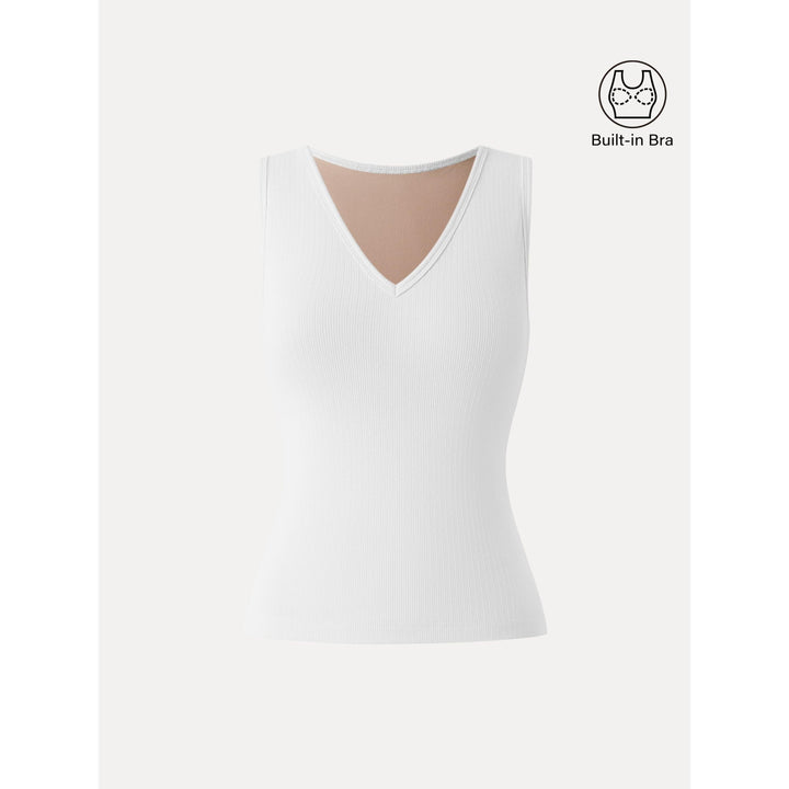 Stretch Cotton Pointelle V-neck Sleeveless Bra Tank
