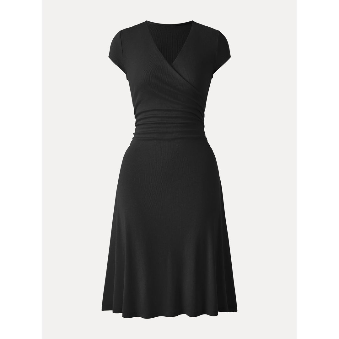 Stretch Cotton Surplice V-neck Cap Sleeve Midi Dress