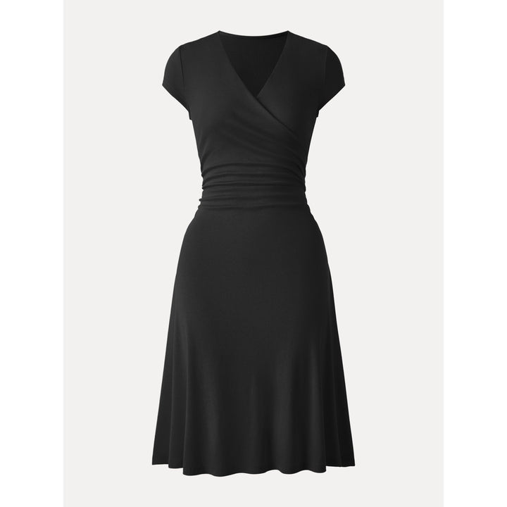 Stretch Cotton Surplice V-neck Cap Sleeve Midi Dress