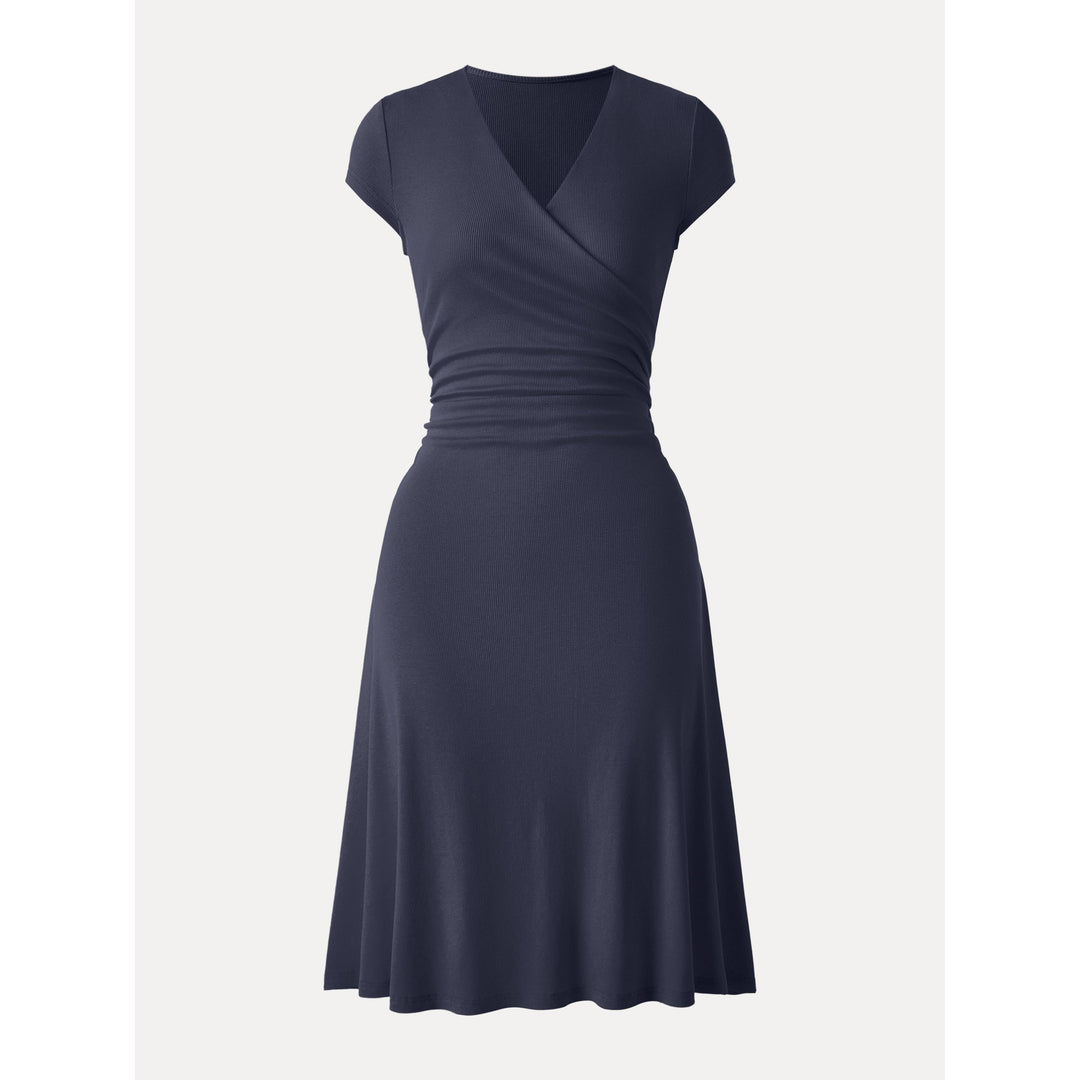 Stretch Cotton Surplice V-neck Cap Sleeve Midi Dress