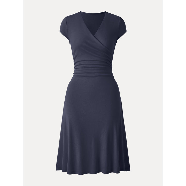 Stretch Cotton Surplice V-neck Cap Sleeve Midi Dress