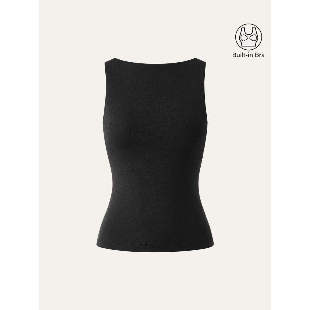 Stretch Cotton Boatneck Bra Tank