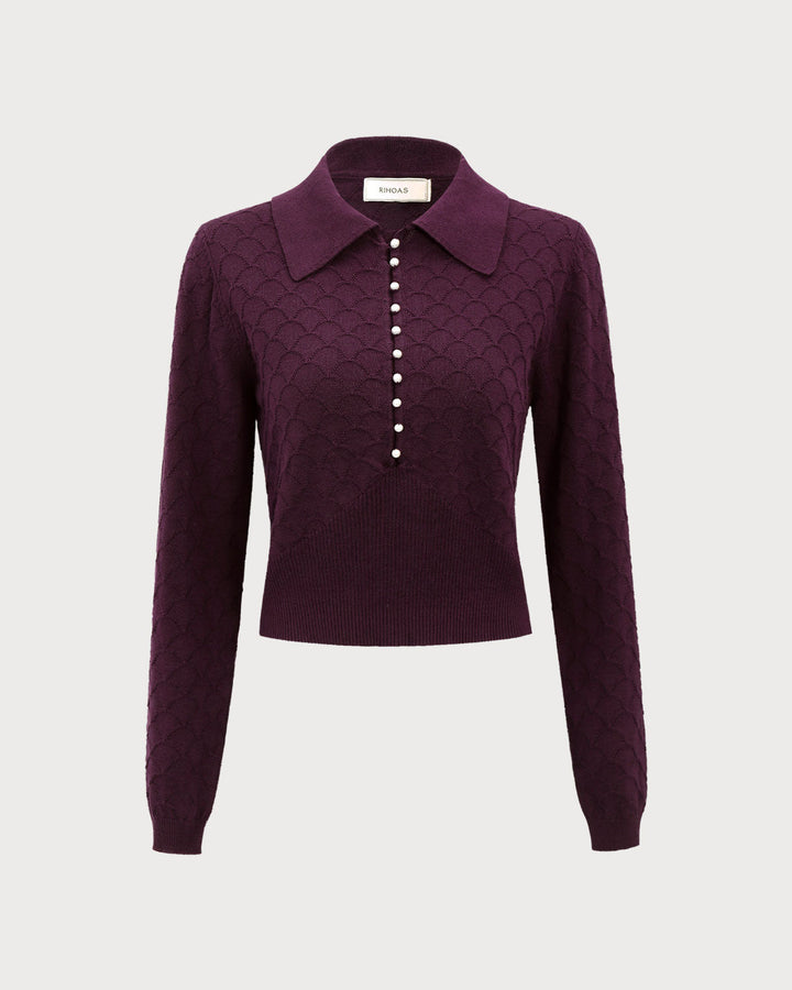 Purple Pearl Buttons Knit Tee