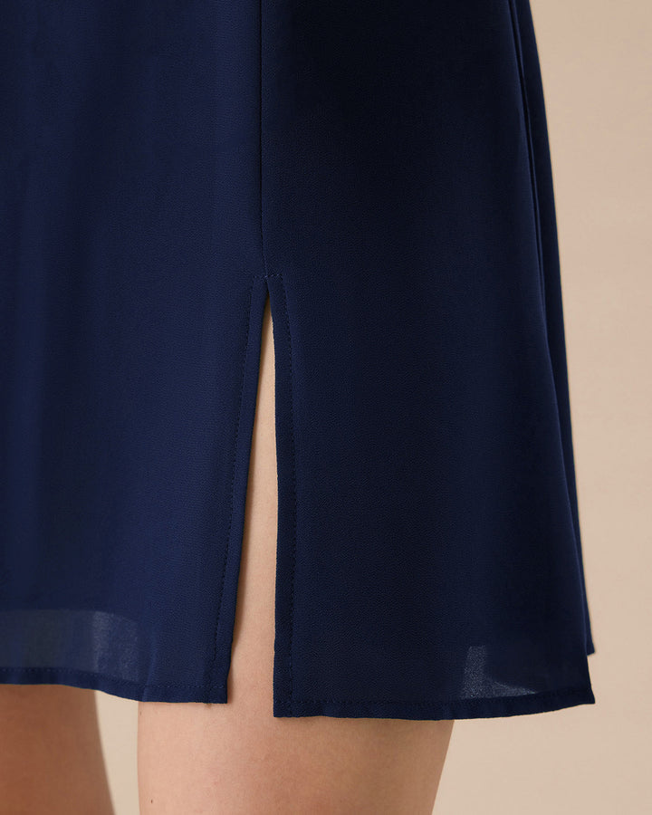 Blue Round Neck Tunic Mini Dress