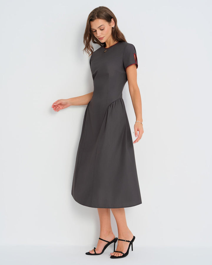 Grey Round Neck Midi Dress