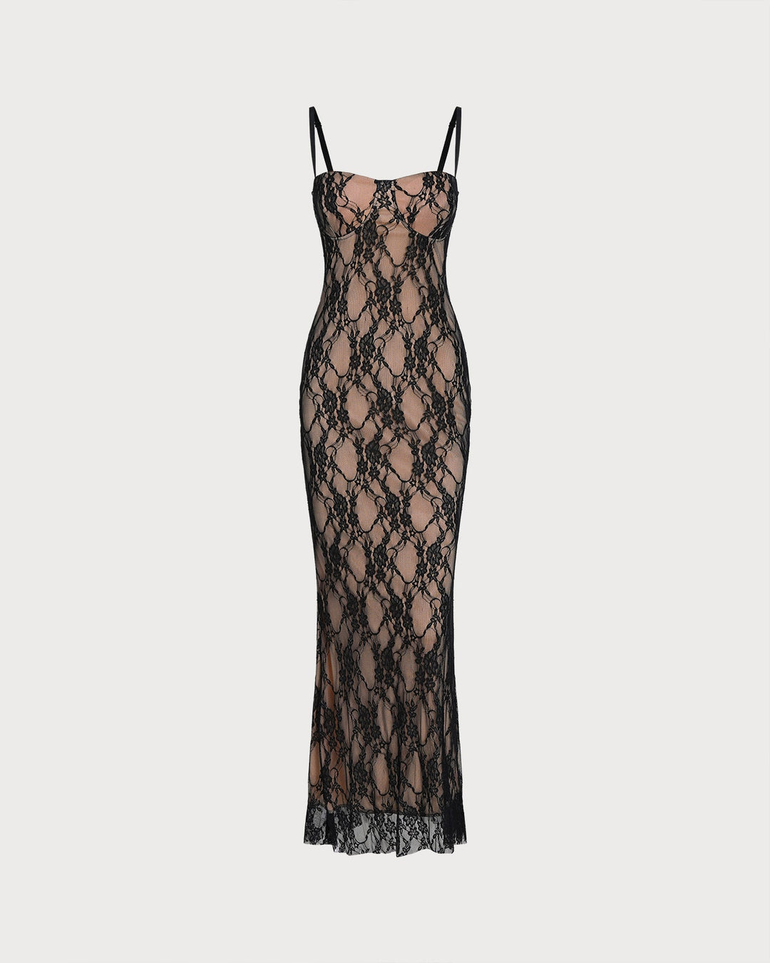 Black Lace Splicing Slip Maxi Dress