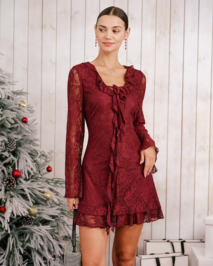 Red Floral Ruffle Mini Dress