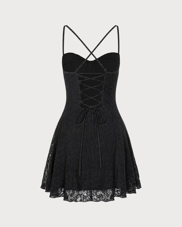 Black Sweetheart Neck Lace Mini Dress