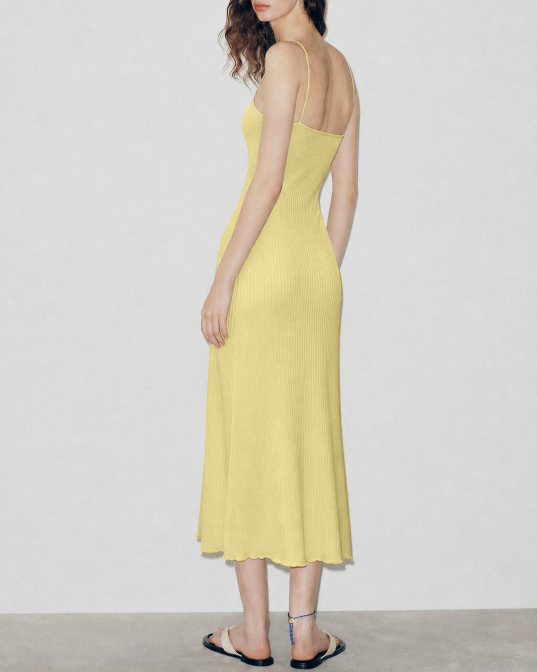 Yellow Textured Slip Sweater Midi Dress
