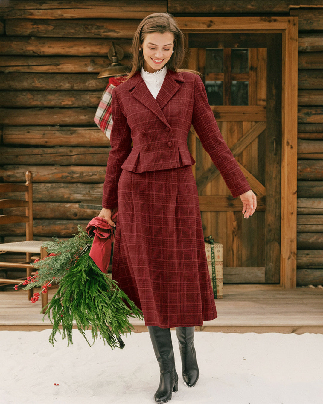 Red Plaid Double Breasted Jacket