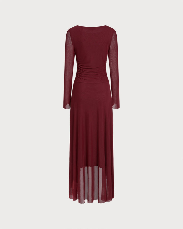 Red Boat Neck Maxi Dress
