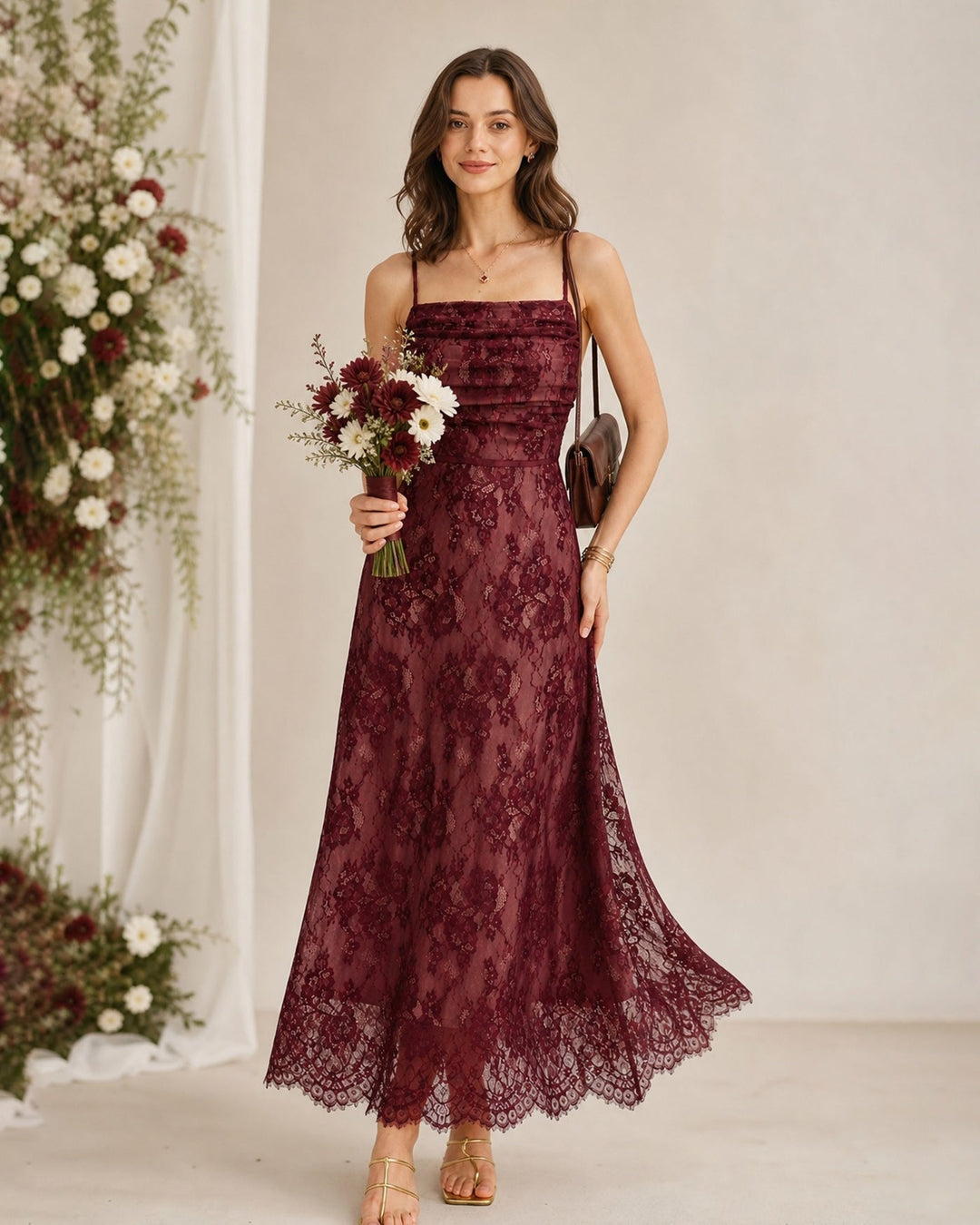 Wine Red Lace Slip Maxi Dress