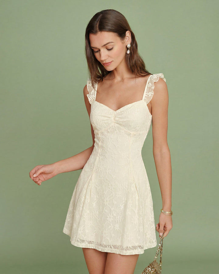 Apricot Sweetheart Neck Floral Lace Mini Dress