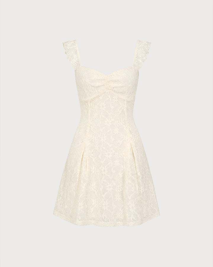 Apricot Sweetheart Neck Floral Lace Mini Dress