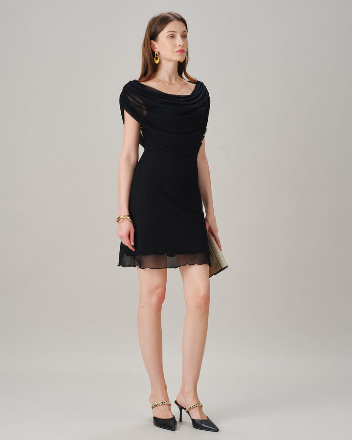 Black Cowl Neck Sleeveless Mini Dress