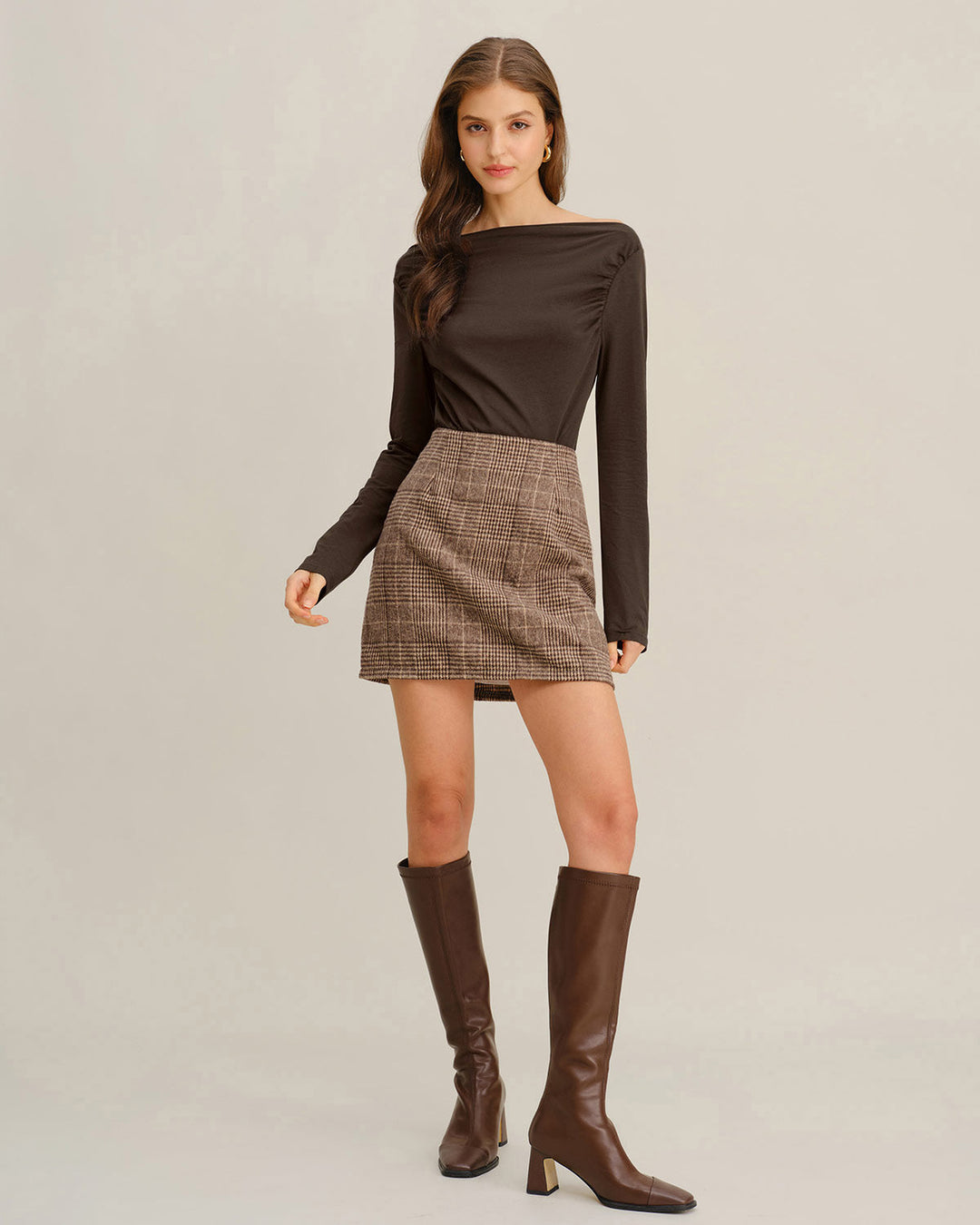 Coffee Ruched Knit Tee
